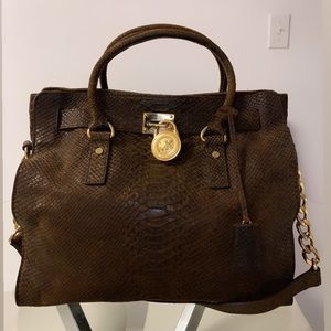 MICHAEL KORS Hamilton Brown Snakeskin Tote
